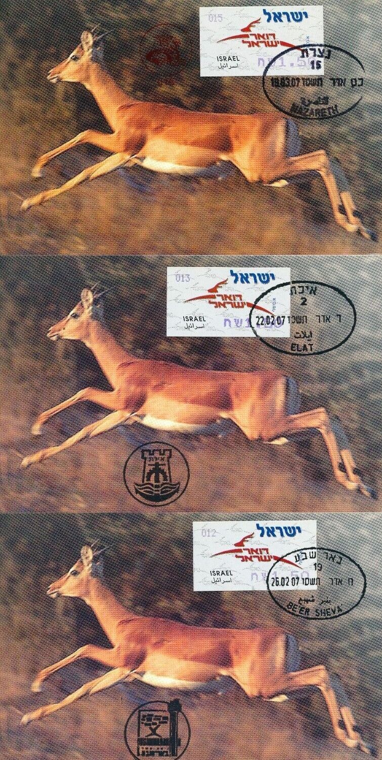 ISRAEL 2007 ATM LABELS SERIES ALL 9 CITIES MAXIMUM CARDS - SEE 3 SCANS