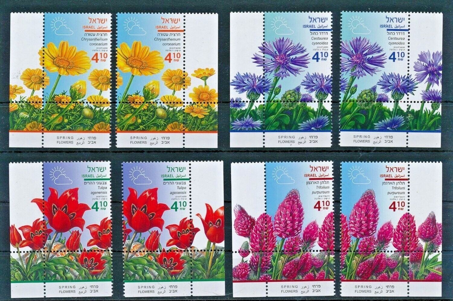 ISRAEL 2018 FLORA SPRING FLOWERS RIGHT &amp; LEFT TAB SET