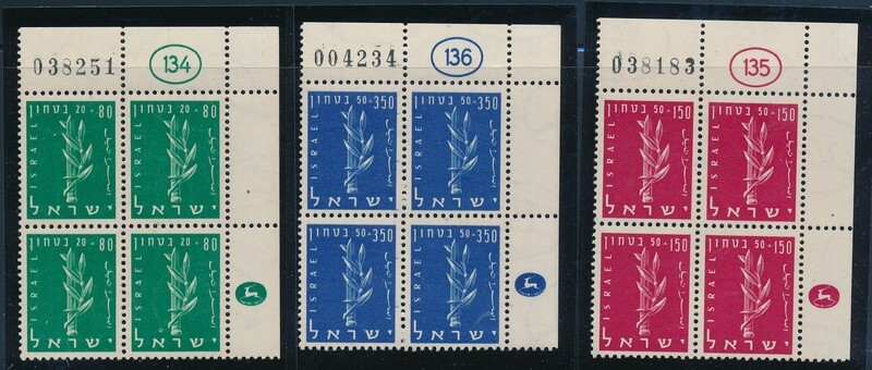 ISRAEL 1957 DEFENCE FORCES SET OF STAMPS PLATE BLOCKS MNH