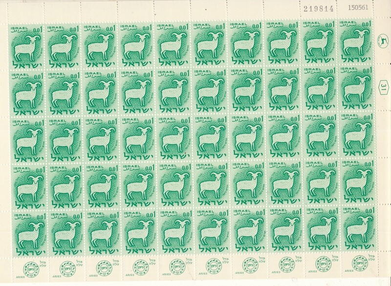 ISRAEL 1961 ZODIAC 0.01ag SHEET DATED 15.5.1961 MNH