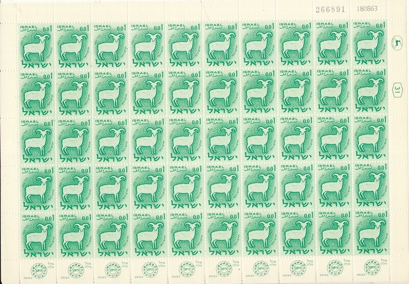 ISRAEL 1961 ZODIAC 0.01ag SHEET DATED 18.8.1963 MNH
