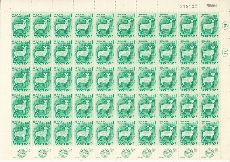 ISRAEL 1961 ZODIAC 0.01ag SHEET DATED 19.6.1964 MNH