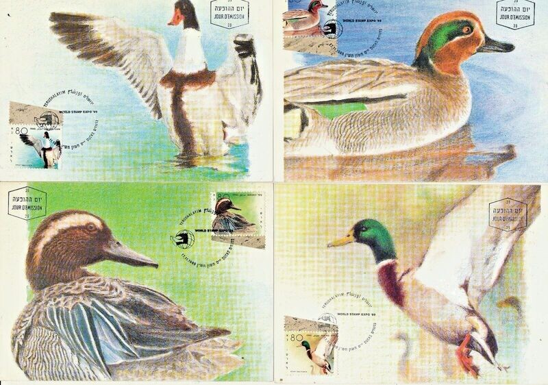 ISRAEL 1989 DUCKS SET OF 4 MAXIMUM CARDS
