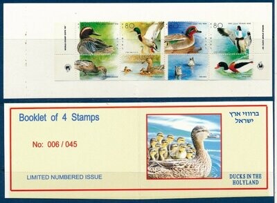 ISRAEL 1989 FAUNA DUCKS IN THE HOLYLAND BOOKLET WITH TAB ROW MNH