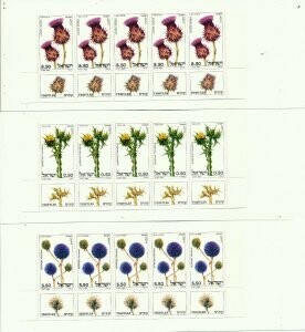 ISRAEL 1980 FLORA THISTLES 3 BOOKLETS SET WITH TAB ROWS MNH - SEE 2 SCANS