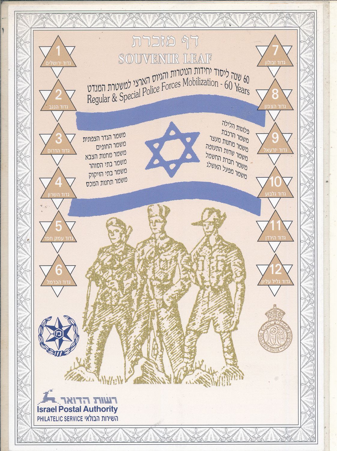 ISRAEL 1996 60th ANNIVERSARY SPECIAL POLICE FORCE MINT S/LEAF CATALOG # 253
