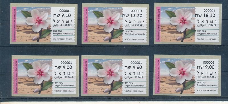 ISRAEL 2025 BLOSSOMING IN THE SOUTH AMYGDALUS RAMONESIS ATM SET MACHINE 001 MNH