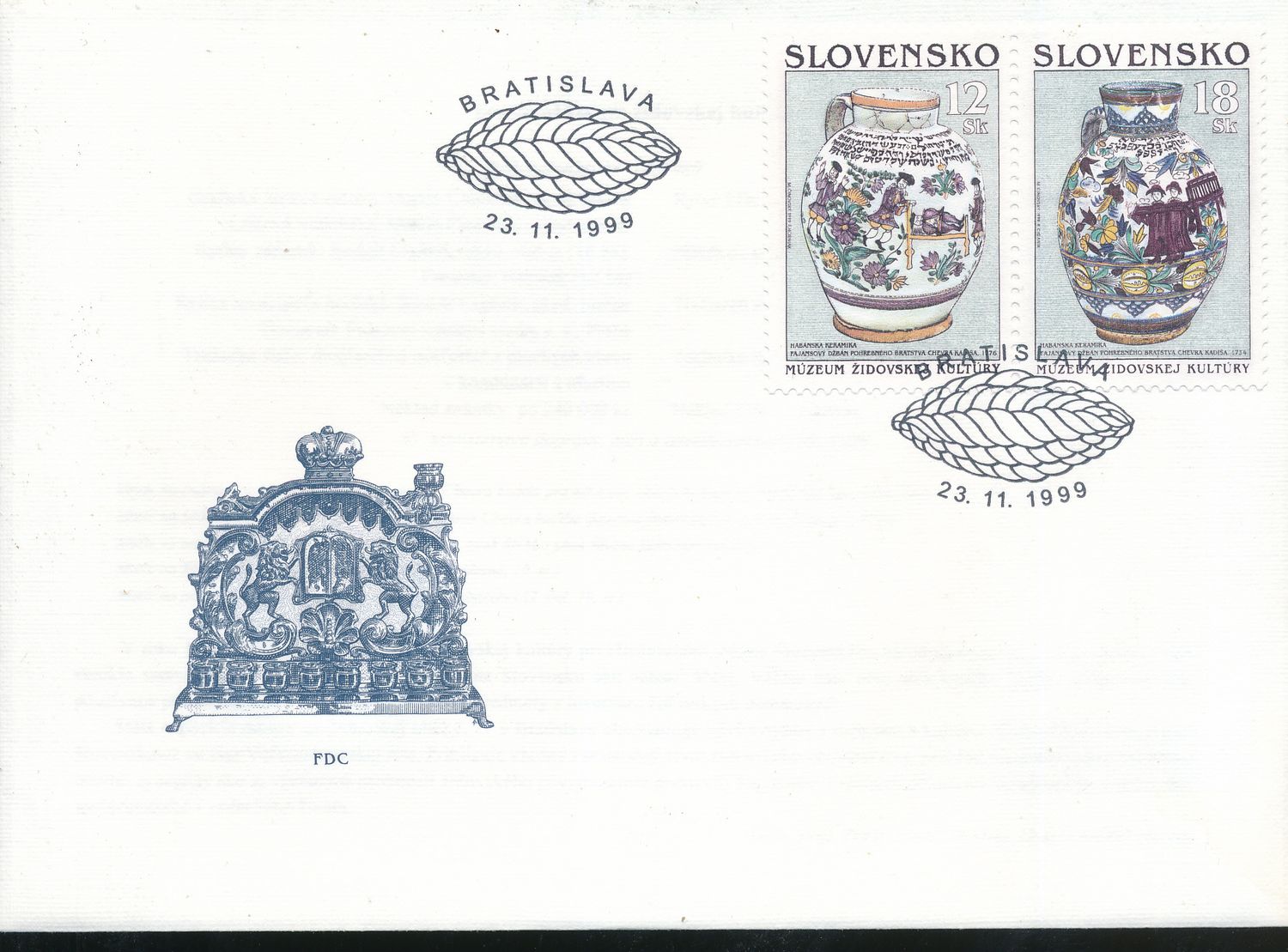 ISRAEL 1999 JEWISH CULTURE SLOVAKIA THE SLOVAKIA FDC