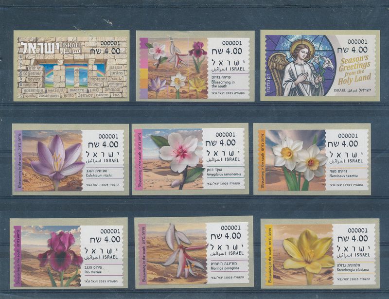 ISRAEL 2025 COMPLETE YEAR SET ATM LABELS MNH