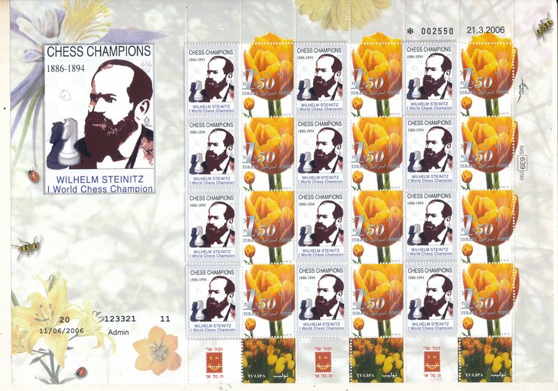ISRAEL 2026 CHESS WORLD CHAMPIONS WILHELM STEINITZ SHEET TYPE 2 MNH