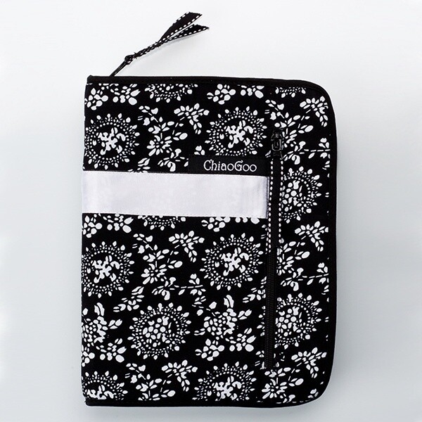 ChiaoGoo Interchangeable Needle Case, black and white with white ribbon zippered needle case