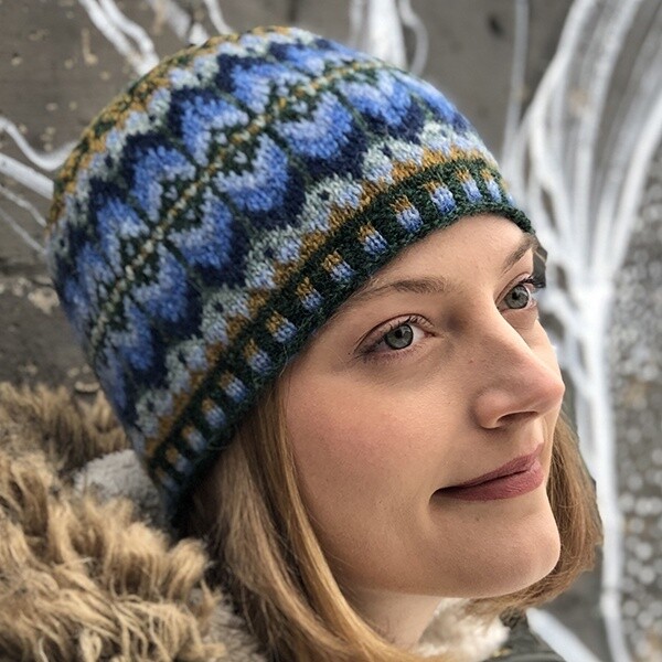 Campanula Hat kit, Campanula hat, hat kit, blue hat kit, stranded knitting hat kit, Shetland Wool, Spindrift, Jamieson's of Sheltand, yarn