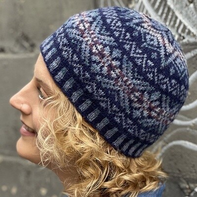 Da Crofter's Kep Yarn Pack, Da Crofter's Kep Hat, Da Crofter's Kep, Shetland Wool Week 2021, Shetland Wool week 2021 hat, Shetland Wool Week 2021 bue hat, Shetland Wool, Jamieson's of Shetland Spindrift, Jamieson's of Shetland yarn, Fair Isle hat kit, Fair Isle hat
