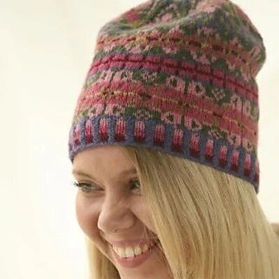 Hearts &amp; Flowers Fair Isle Cap kit, Hearts &amp; Flowers Fair Isle Cap, hat kit, cap kit, knit hat kit, knit hat, Fair Isle hat kit, Fair Isle hat, colorful hat, Jamieson's of Shetland Spindrift, Spindrift, Shetland Wool