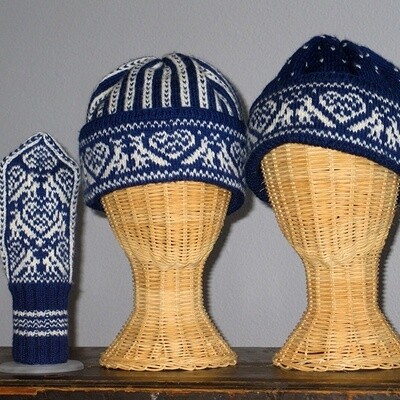 Hearts and Birds Hat or Mittens kit, Hearts and Birds Hat or Mittens, hat kit, mittens kit, knit hat kit, knit mittens kit, knit hat, Rauma Garn yarn, Strikkegarn, Norwegian Wool