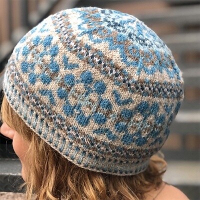 Molly Dog Hat kit, Molly Dog Hat, hat kit, cap kit, knit hat kit, knit hat, stranded hat kit, stranded hat, colorful hat, Jamieson's of Shetland Spindrift, Spindrift, Shetland Wool, dog's paw motif