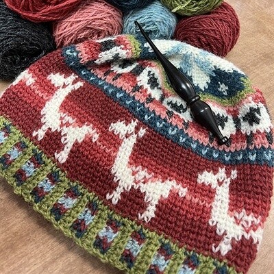Woolie Friends Crochet Hat kit,Woolie Friends Crochet Hat, hat kit, cap kit, crochet Fair Isle kit, crochet Fair Isle, Fair Isle hat kit, Fair Isle hat, colorful hat, Jamieson's of Shetland Spindrift, Spindrift, Shetland Wool
