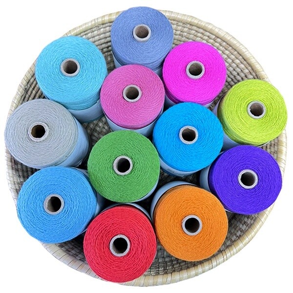 basket of yarn, Maurice Brassard 8/4 unmercerized cotton yarn, cotton yarn in a basket