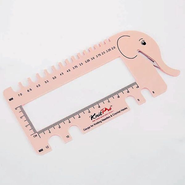 Needle/Hook Gauge with Yarn Cutter, pink elephant