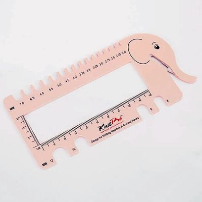 Needle/Hook Gauge with Yarn Cutter, pink elephant