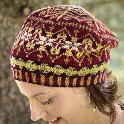 Anastasia Beanie or Slouch, hat, Anastasia hat, hat kit, cap kit, knit hat kit, knit hat, Fair Isle hat kit, Fair Isle hat, colorful hat, Jamieson's of Shetland Spindrift, Spindrift, Shetland Wool