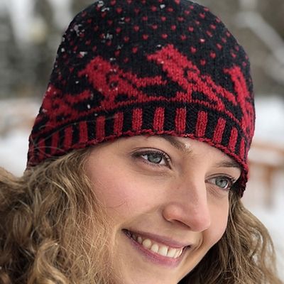 Birds on a WIre Hat kit, hat kit, knitting hat kit, red and black hat kit, red and black hat, knit hat, bird motif hat kit