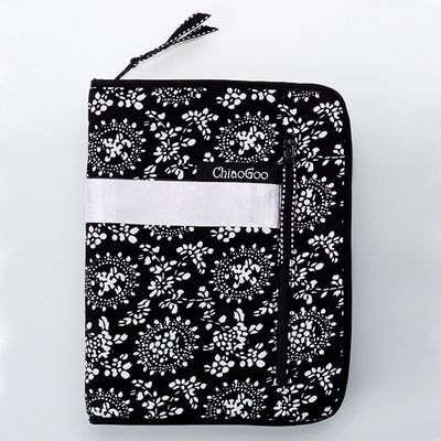 ChiaoGoo Interchangeable Needle Case, black and white with white ribbon zippered needle case
