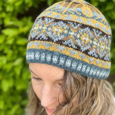 Chesapeake Cap kit, Chesapeake Cap, hat kit, cap kit, knit hat kit, knit hat, Fair Isle hat kit, Fair Isle hat, colorful hat, Jamieson's of Shetland Spindrift, Spindrift, Shetland Wool