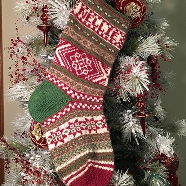 Let it Snow Fair Isle Christmas Stocking kit, Let it Snow Fair Isle Christmas Stocking, stocking kit, knit stocking kit, knit stocking, Fair Isle stocking kit, Fair Isle stocking, colorful stocking, Jamieson's of Shetland Spindrift, Spindrift, Jamieson &amp; Smith Shetland Supreme Jumper Weight, Jamieson &amp; Smith yarn, Shetland Wool
