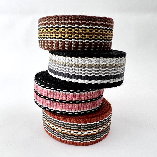Introduction to Inkle Weaving class image of four woven bands