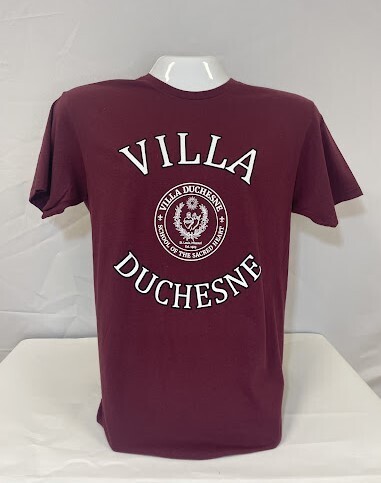 Maroon Short Sleeve Tee with Villa Duchesne and Seal