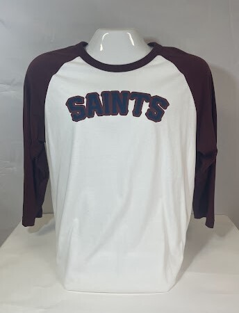 White &amp; Maroon Baseball Style Tee w/ Saints