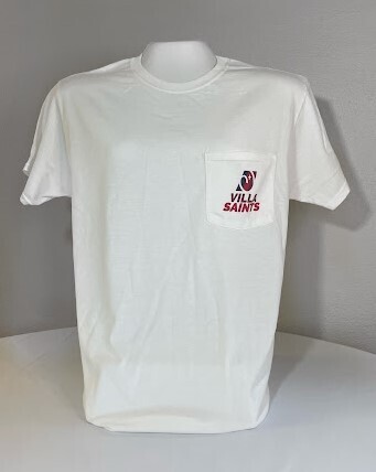 White Adult Short Sleeve Pocket Tee w/ Sports