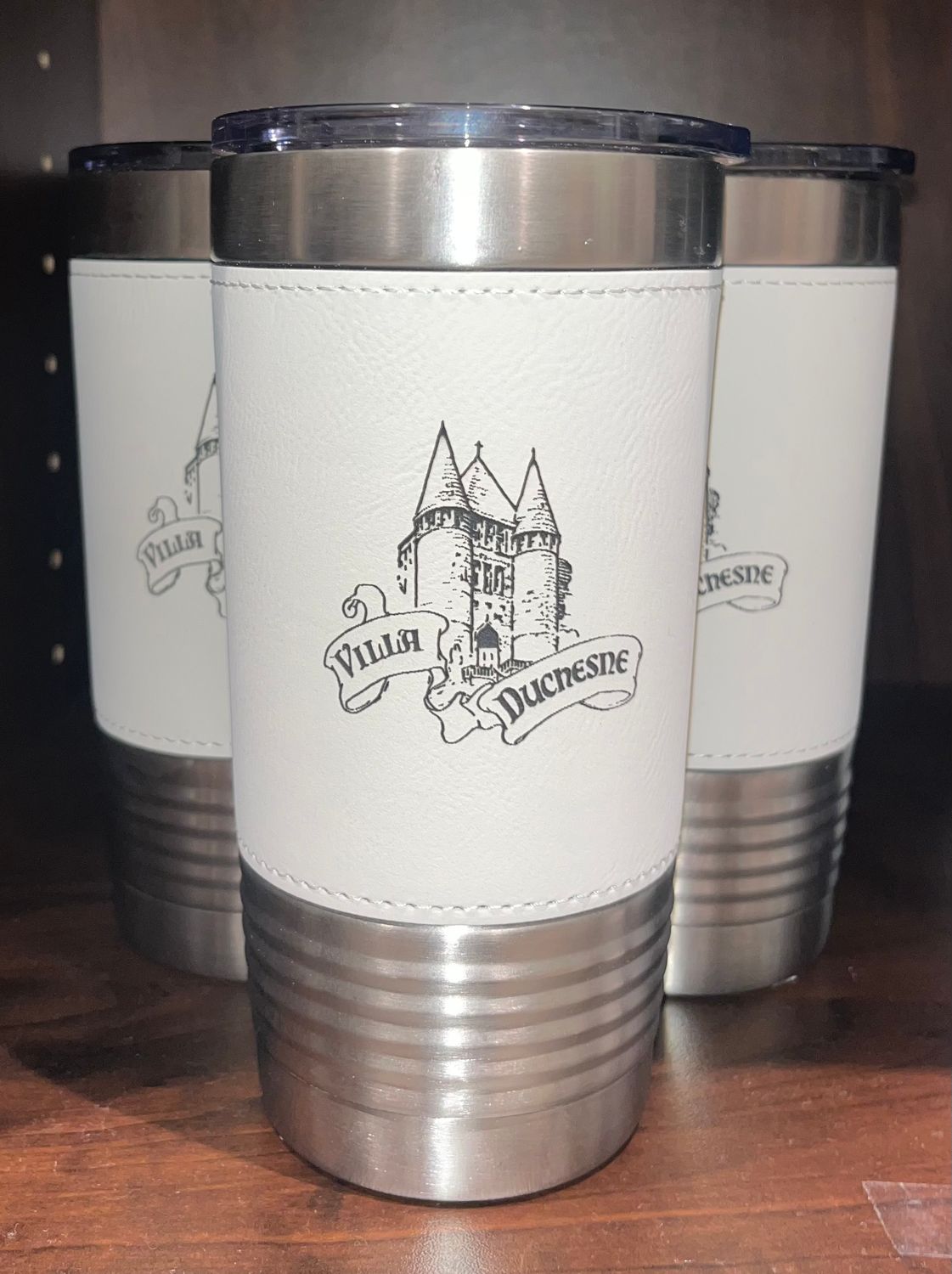 White Leather Tumbler w/ Towers