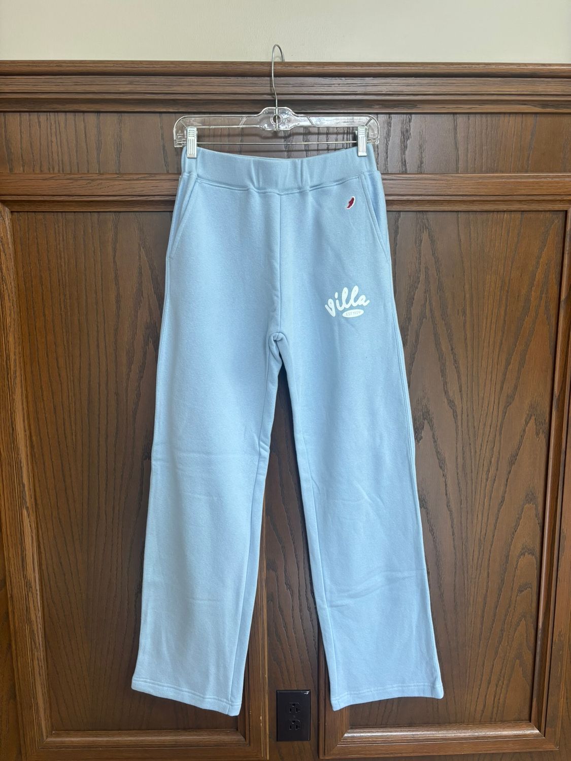 Lt Blue Villa Script Wide Sweatpants