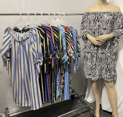 3/4 Sleeve Tie Dress Off Shoulder