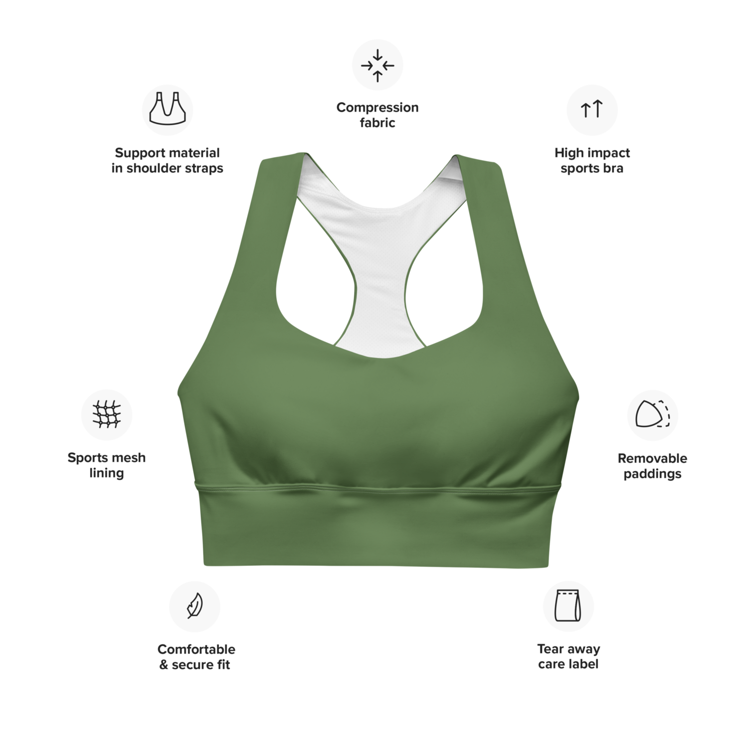Olive Green Longline sports bra