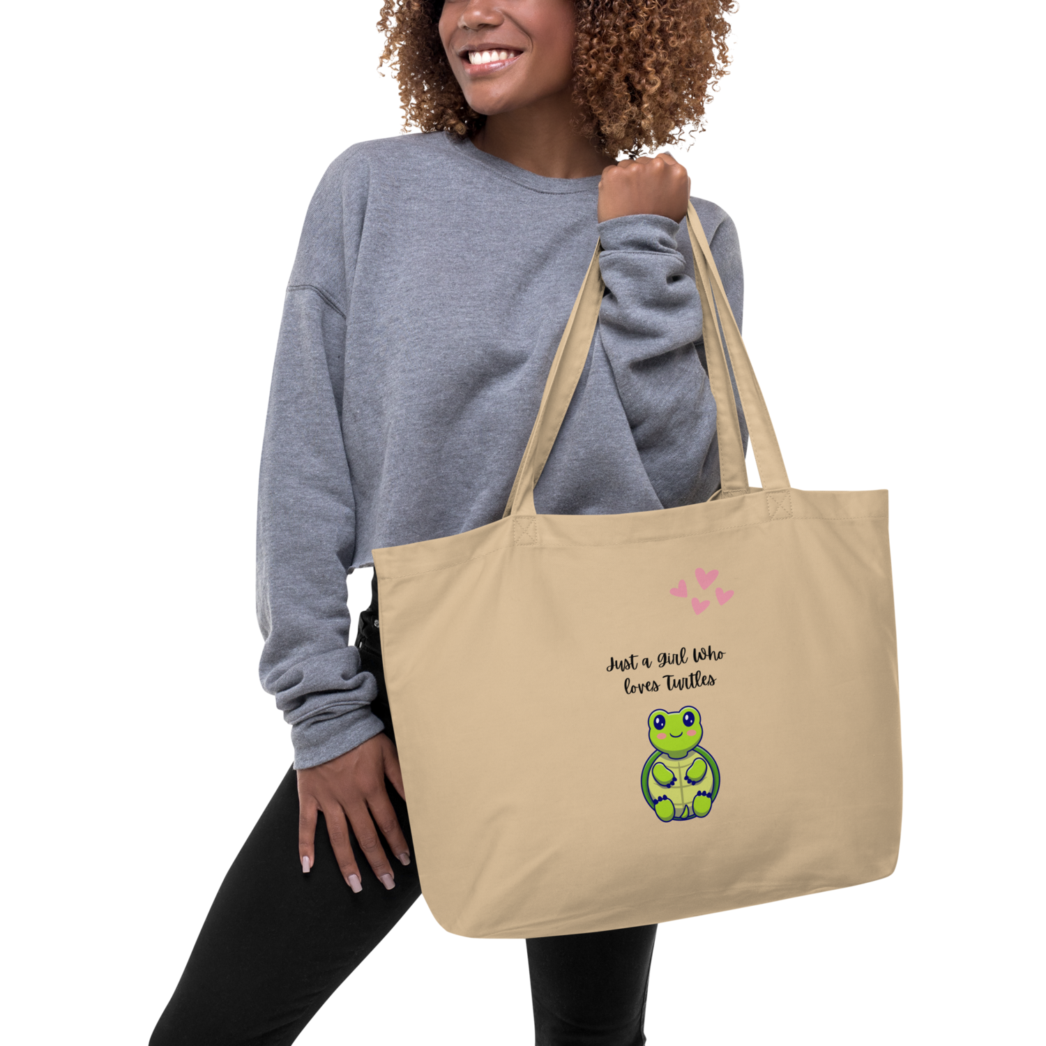 Just a girl who loves turtles Large organic tote bag
