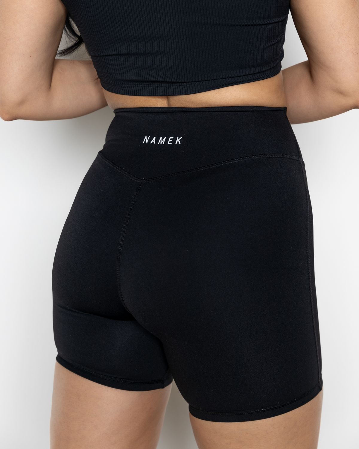 Namek ELEVATED biker shorts for women high waisted 5&quot; - BLACK
