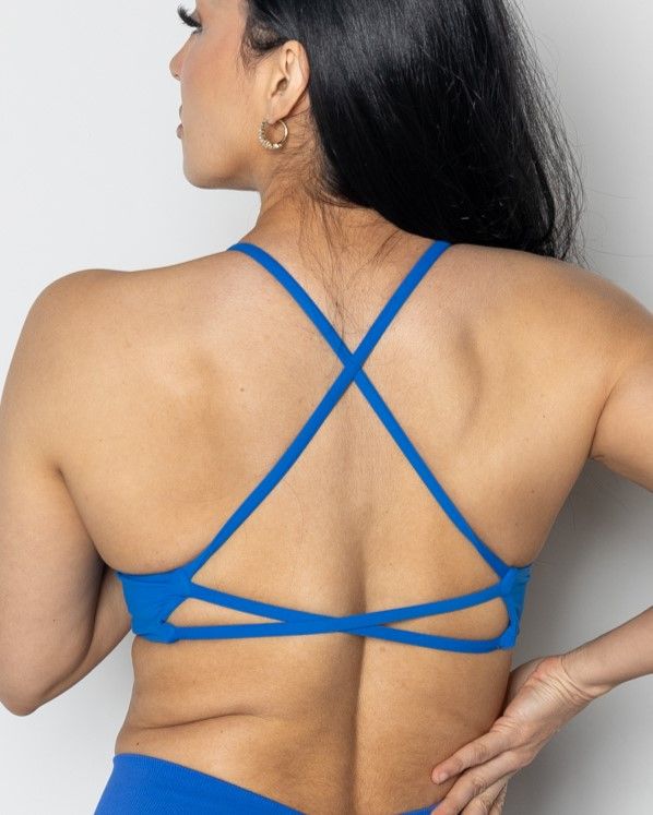 Namek ELEVATED Women&#39;s Workout Sports Bras Fitness Backless Padded Low Impact Bra -SAHPIRE BLUE