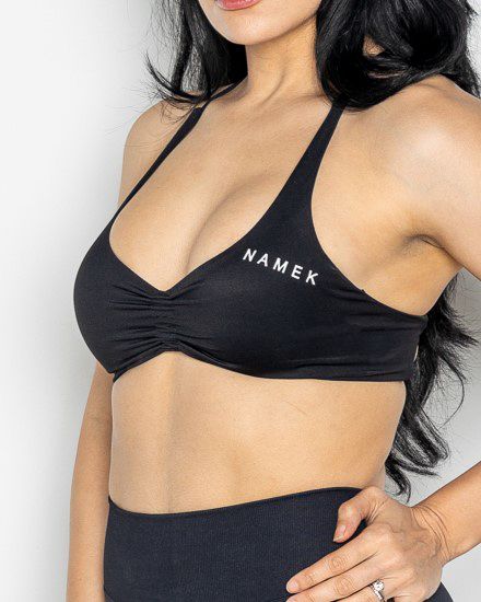 Namek ELEVATED Women&#39;s Workout Sports Bras Fitness Backless Padded Low Impact Bra -BLACK