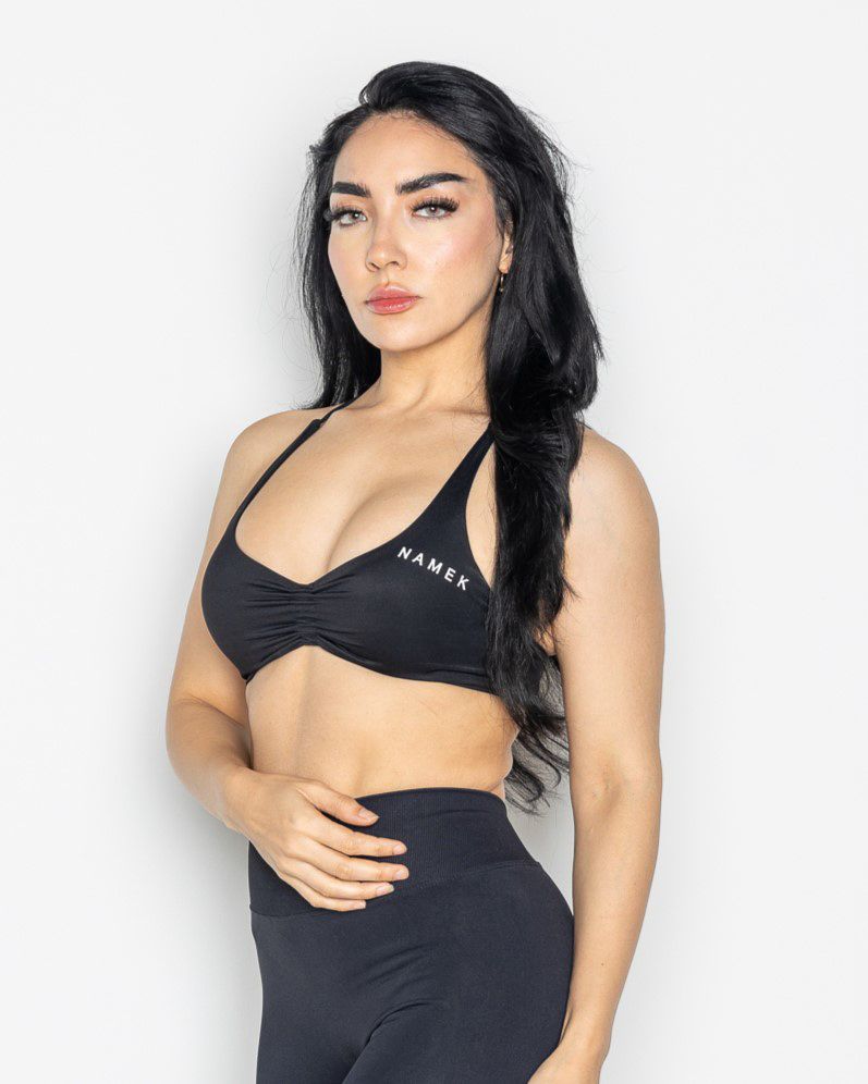 Namek ELEVATED Women&#39;s Workout Sports Bras Fitness Backless Padded Low Impact Bra -BLACK