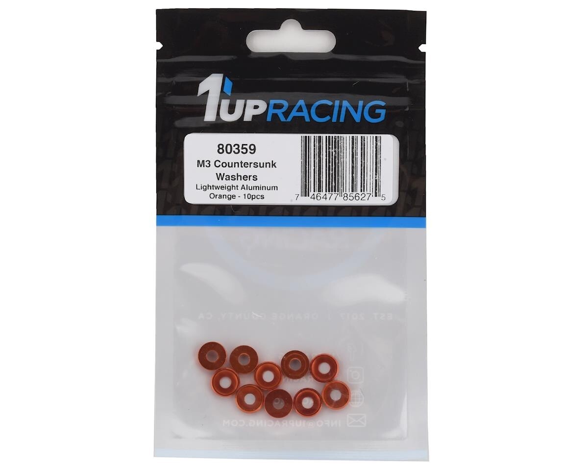 1UP Racing 3mm Countersunk Washers (Orange) (10)