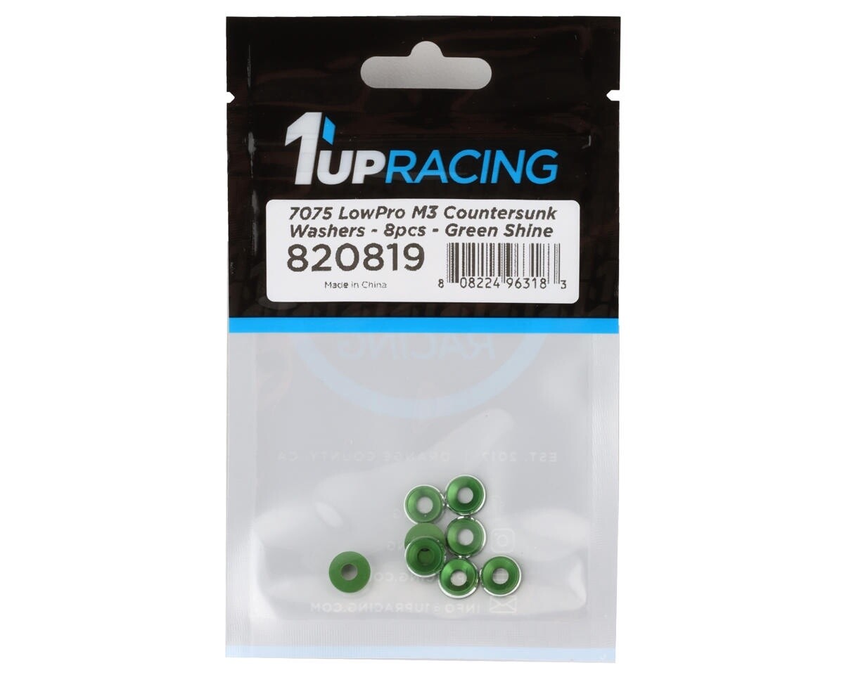 1UP Racing 3mm LowPro Countersunk Washers (Green Shine) (8)