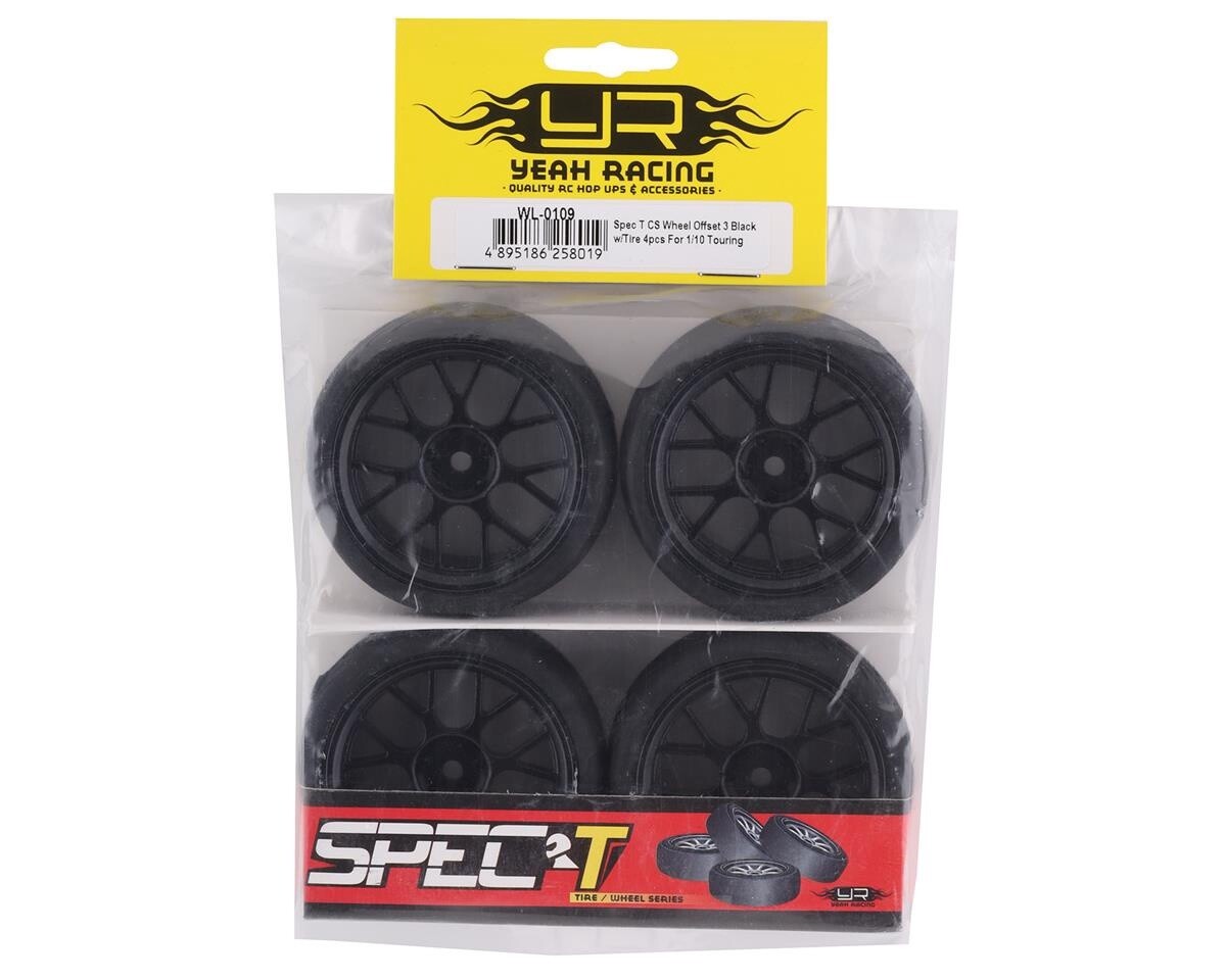 Yeah Racing Spec T Pre-Mounted On-Road Touring Tires w/CS Wheels (Black) (4)