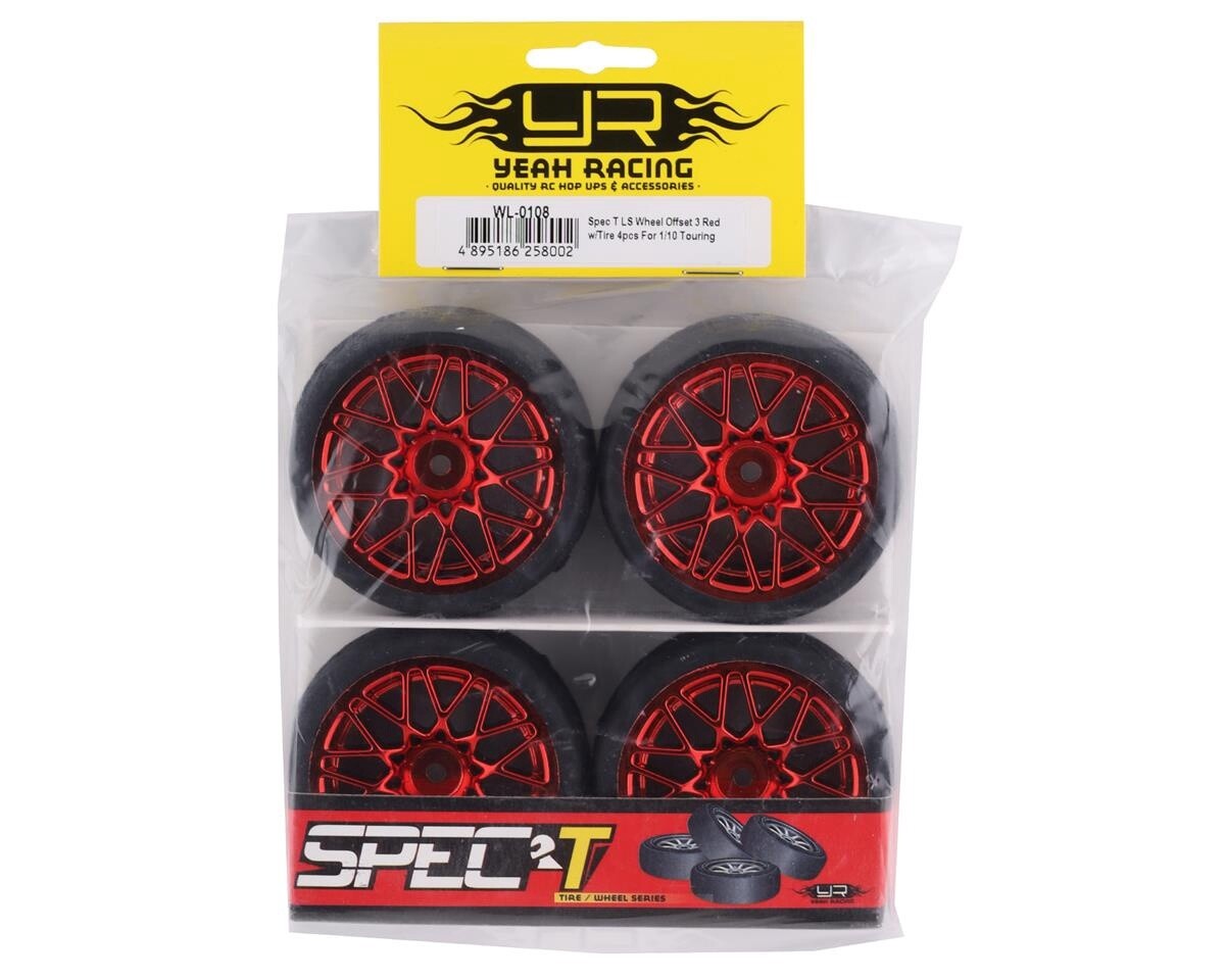 Yeah Racing Spec T Pre-Mounted On-Road Touring Tires w/LS Wheels (Red) (4)
