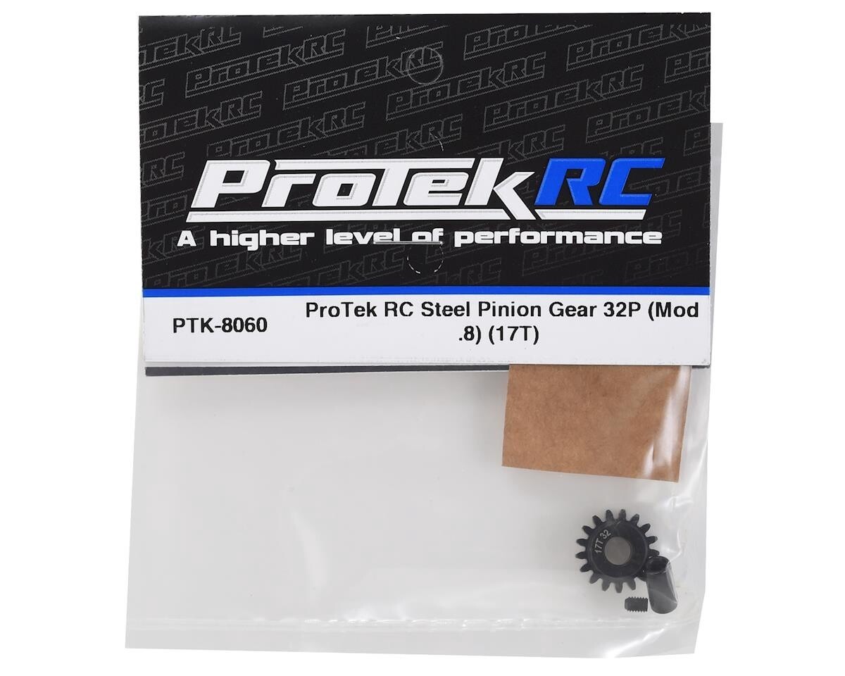 PTK-8060  ProTek RC Steel 32P Pinion Gear w/3.17mm Reducer Sleeve (Mod .8) (5mm Bore) (17T)