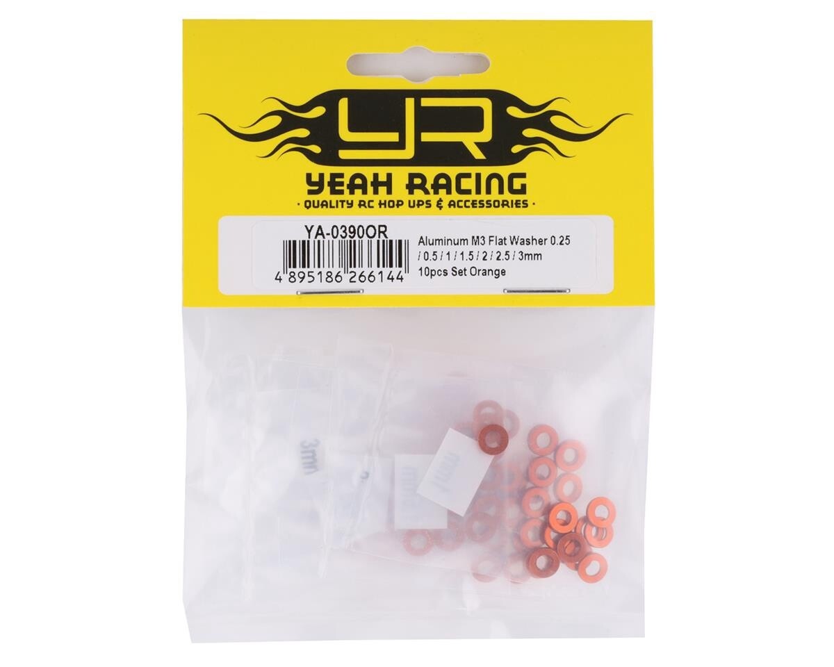 YEA-YA-0390OR  Yeah Racing 3x0.25/0.5/1.5/2/2.5/3mm Flat Washer Set (Orange) (70)