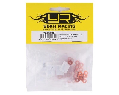 YEA-YA-0390OR  Yeah Racing 3x0.25/0.5/1.5/2/2.5/3mm Flat Washer Set (Orange) (70)