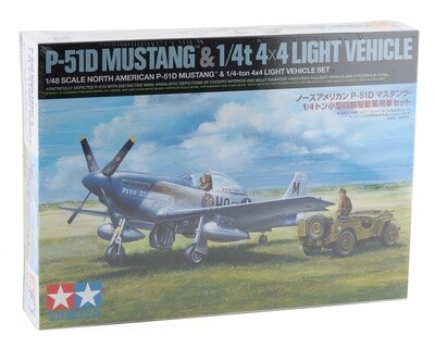 TAM25205  Tamiya 1/48 North American P-51D Mustang &amp; 1/4-ton 4x4 Model Set